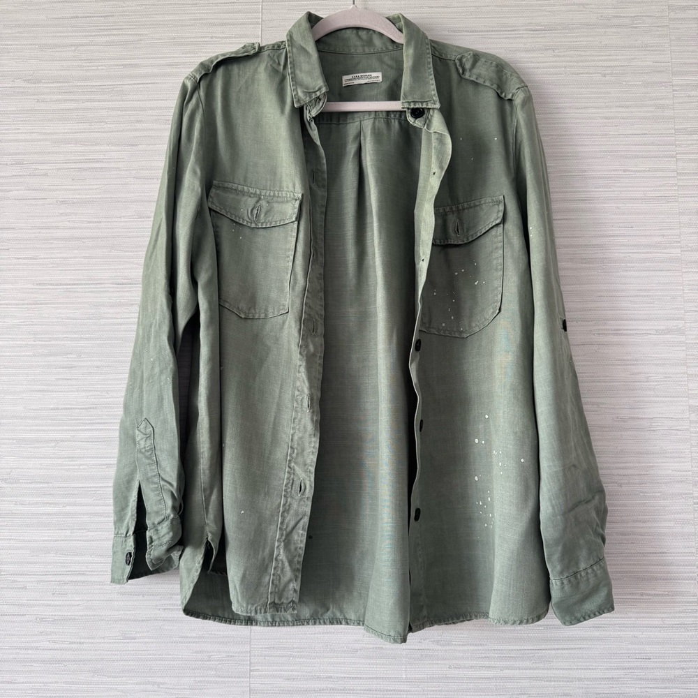 Zara Green Lightweight Shirt Jacket with Relaxed Fit